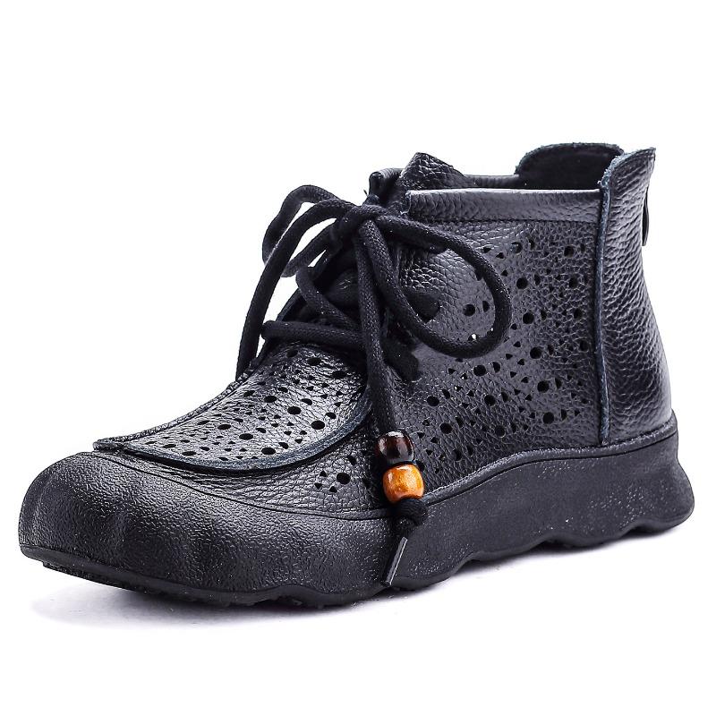 The First Layer of Cowhide Summer Thick-soled Hollow Small Short Boots Retro Breathable Martin Boots Genuine Leather Boots Women's Cool Boots