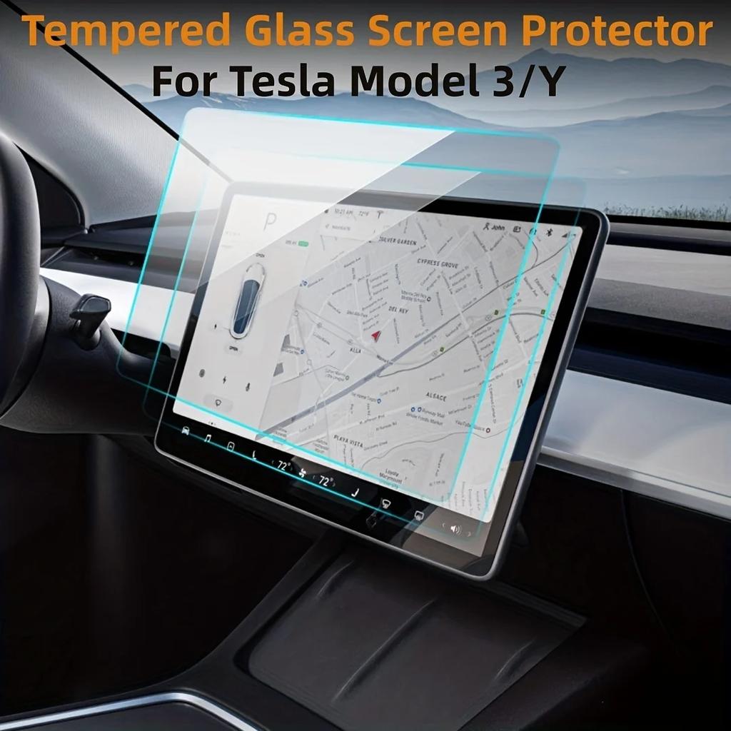 Tempered Glass Screen Protector for Tesla Model 3/Y – 15-Inch Central Touch Screen, 9H Hardness, Anti-Glare