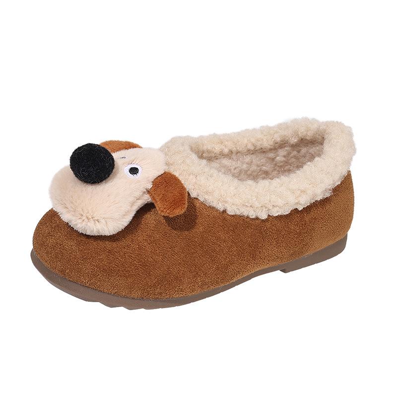 Warm Cotton Cartoon Puppy Shoes for Girls - 2025 Winter New Korean Style Toddler Loafers