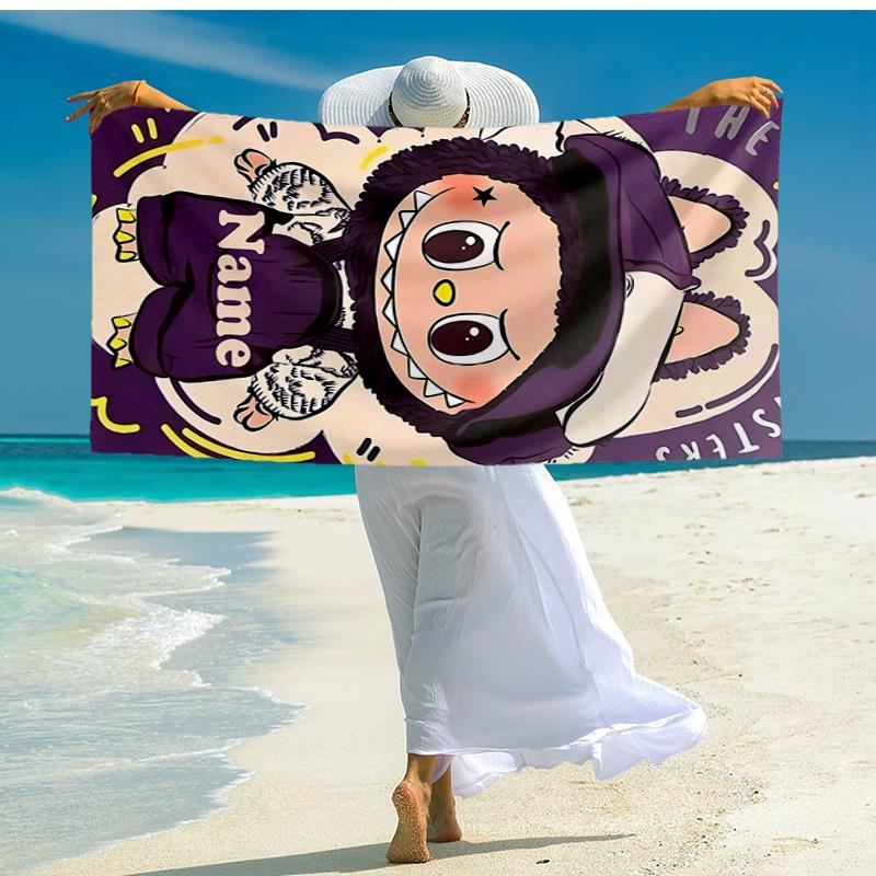 Custom Name Ultra-Soft Beach Towel with Labubu Theme,Ideal for Pool - Camping, Diving - Perfect Travel Essential, Vibrant Beach Towel.