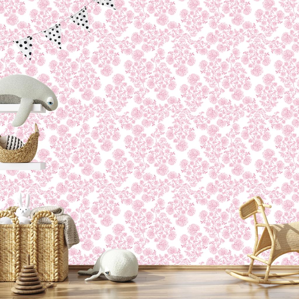 Wallpaper Flowers White and Powder Pink, Fine Detail 50x1000