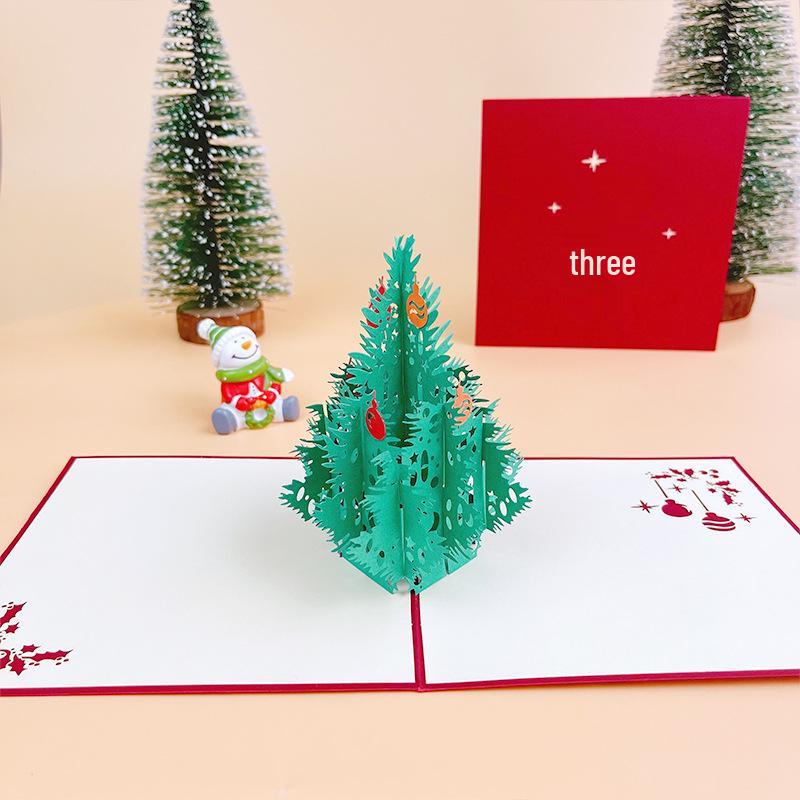 3D Christmas Tree Greeting Card for New Year - Festive Blessings for Friends