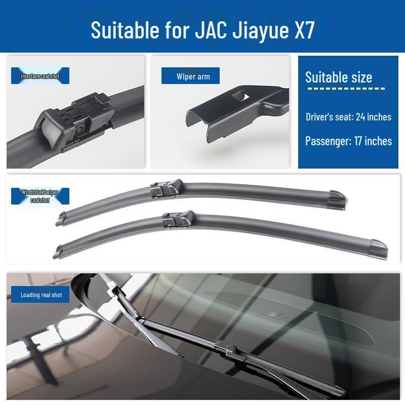 JAC Jiayue X7 Windshield Wipers: High-Definition, Silent, Frameless Blades with Original Rubber Strips.