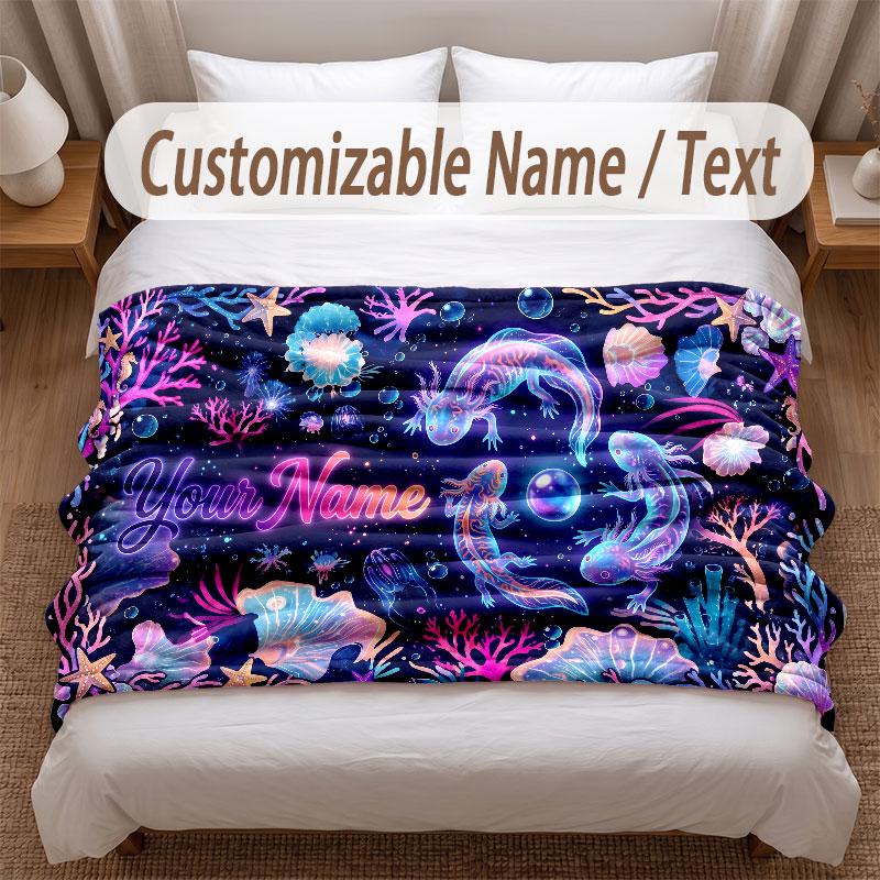 Underwater Fish Theme Soft Blanket Personalized Custom Name Text Print Warm Blanket Home Sofa Bedroom Decor