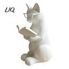Cat Reading Book Ornament 3D Printed Figurine, Decorative with Weighted Anti-Slip Base, Cute Figure Intellectual Statue Eye Glasses for Desk Bookshelf