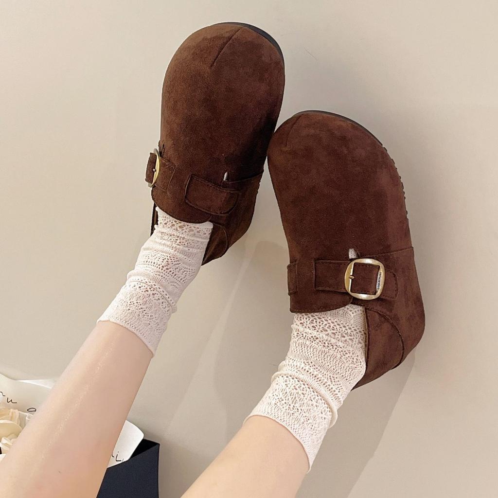 Lazy single shoes autumn casual women's inner height increase style Birkenstocks all-inclusive loafers pedal campus
