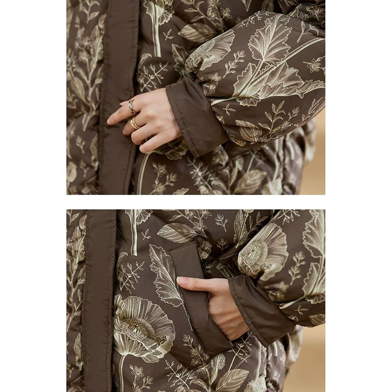 WTEMPO Große Daunenjacken mit Reißverschluss für den Winter, kurze, bedruckte, wattierte Kapuzenjacken für Damen, lässig, lockere, dicke Mäntel mit Taschen