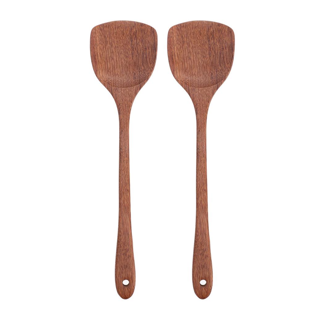 2pcs Wooden Spatula Household Hanging Long Handle Flat Wooden Spatula for Mixing and Turning38.5cm   15.2in