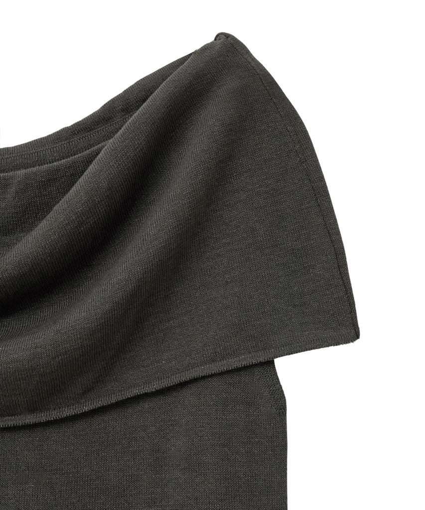 NOIRER FOR WOMAN Linen Off-Shoulder Knit (Charcoal)