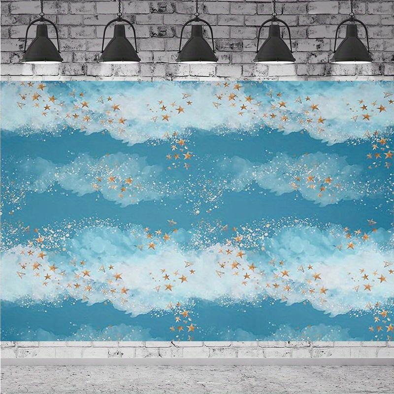 A blue sky and white clouds background suitable for photography, with a brilliant starry sky in the picture. (as the picture,100x150cm)