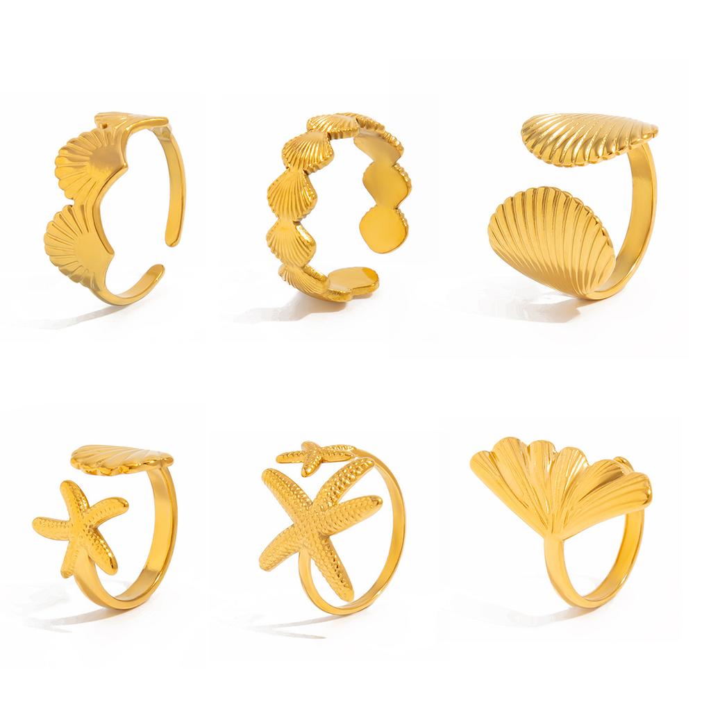 Ocean Wind Starfish Scallop Shell Ring Set Design Sense Irregular Metal Sun Flower Ring