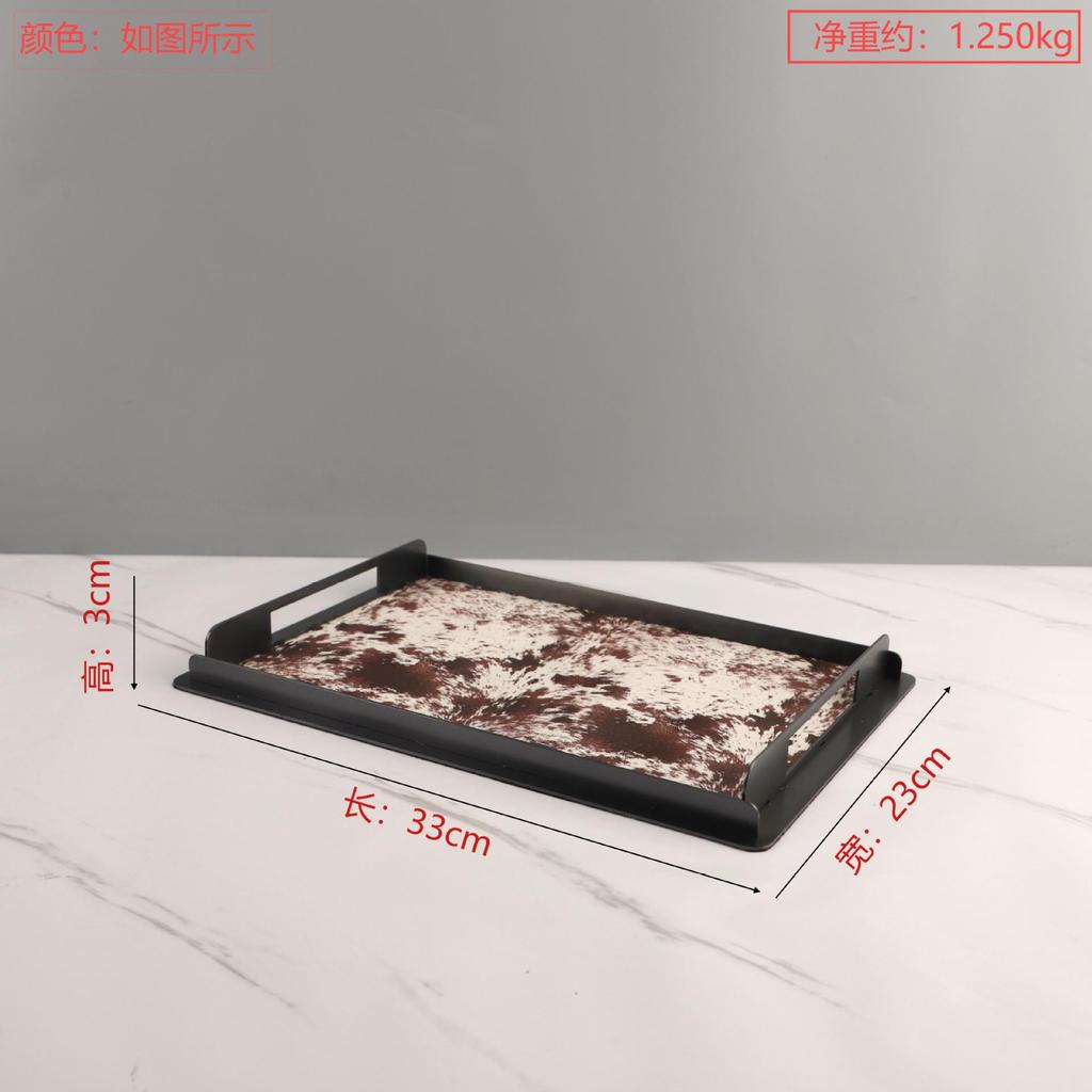 Square Handheld Metal Tray, Splashed Ink Art Leather Decorative Aromatherapy Storage Tray, Organizer, Living Room Decoration