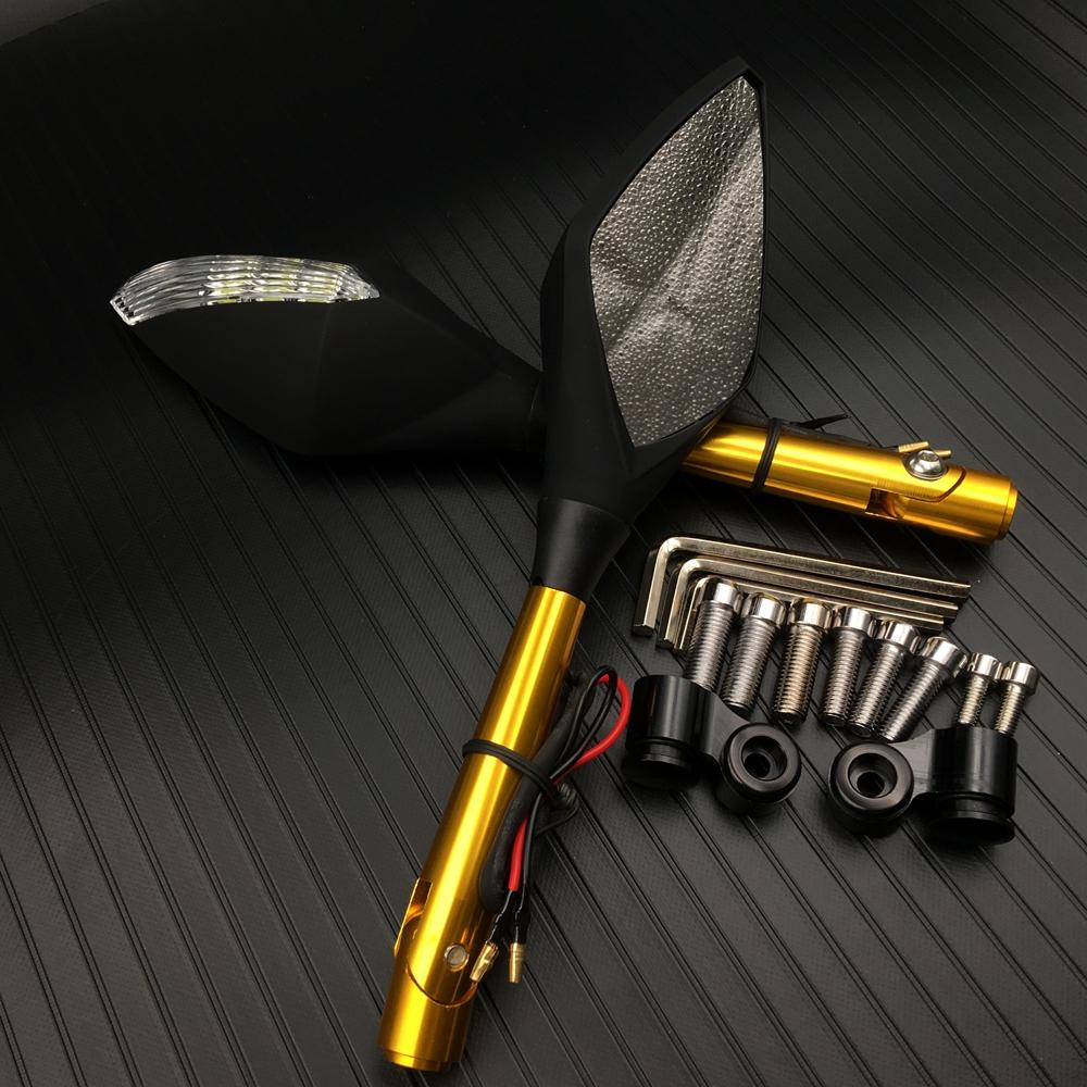 Motorcycle LED Turn Signals Rearview Mirrors For Honda Suzuki Kawasaki Yamaha Ducati BMW Street Scooter Bikes Universal 10mm