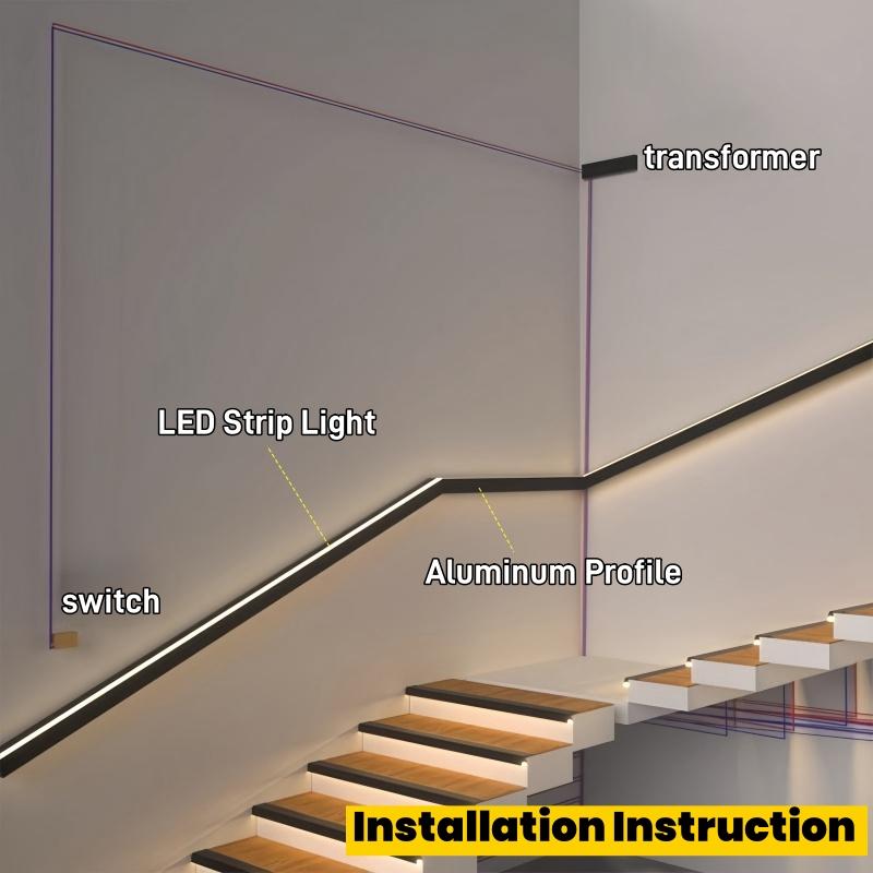 1m/2m Stair Handrail LED Aluminum Profile Wall Mounted Up Down Channel Diffuser Staircase Corridor Decor Linear Bar Strip Lights