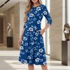 Women's Casual Fashion Round Neck Three Quarter Sleeve Printed Midi Dress