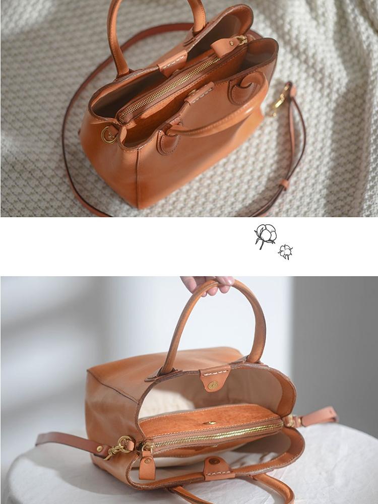 Johnature Luxus kézitáska Valódi bőr női táska, kézzel készített természetes, valódi marhabőr egyszínű, egyszerű válltáskák