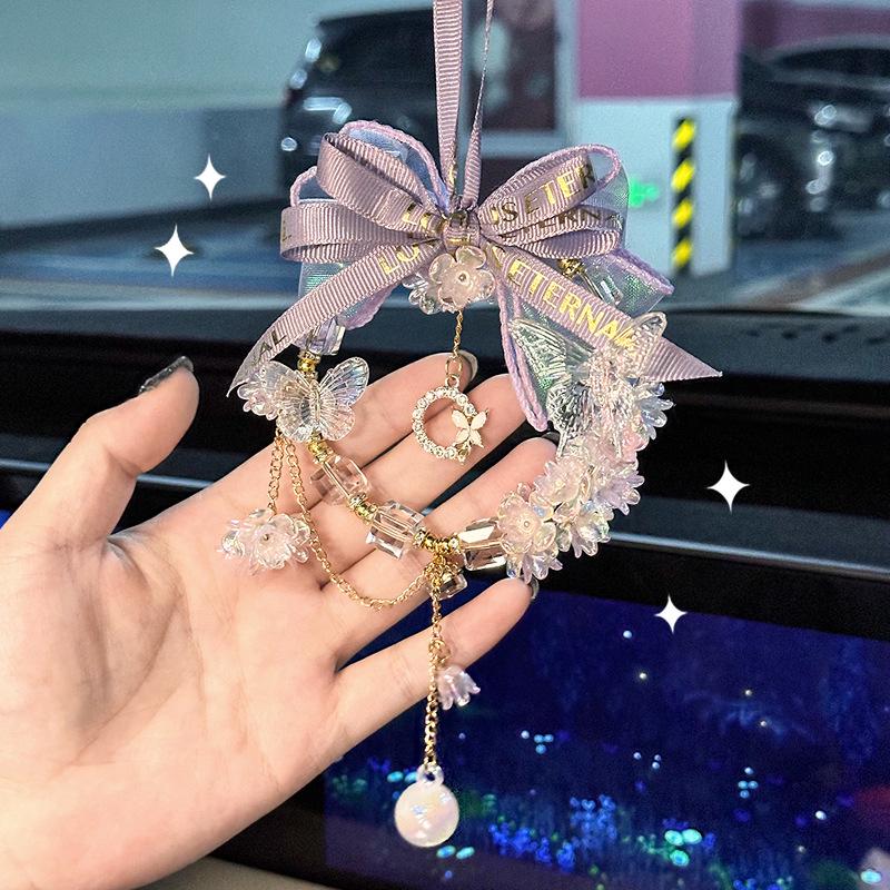 Crystal Bow Car Pendant: Fashionable Goddess Ornament for Car Interior