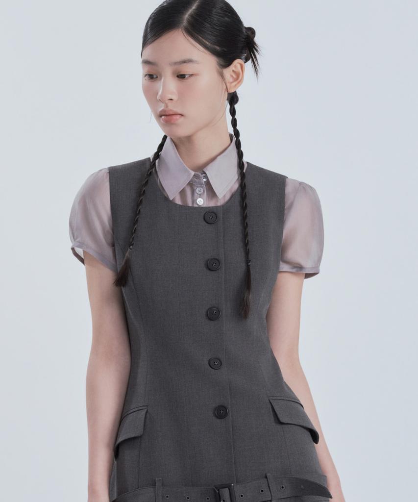 Mausolleum Sleeveless Pleated Suit Dress - Dark Gray