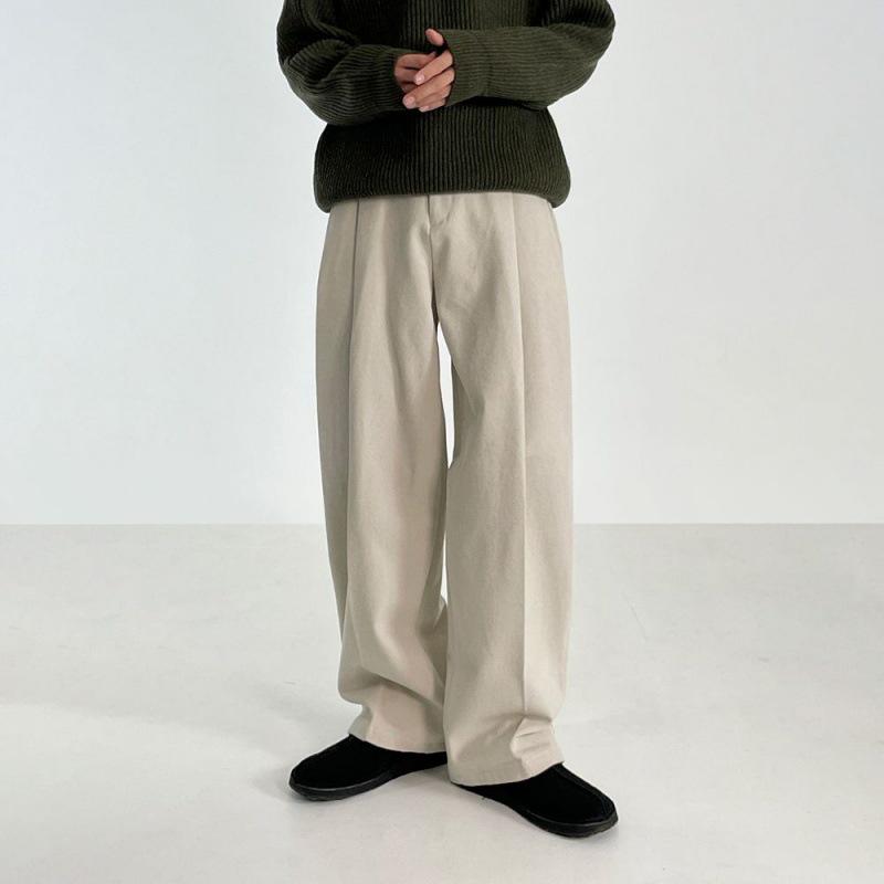 MYQ Men's Wide-Leg Floor-Length Slimming Dress Pants - Autumn/Winter Korean Style Casual Loose Straight-Leg Trousers