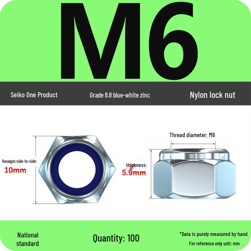 4.8-Grade Galvanized Black Nylon Anti-Loosening Self-Locking Nut for M3-M10 Threads