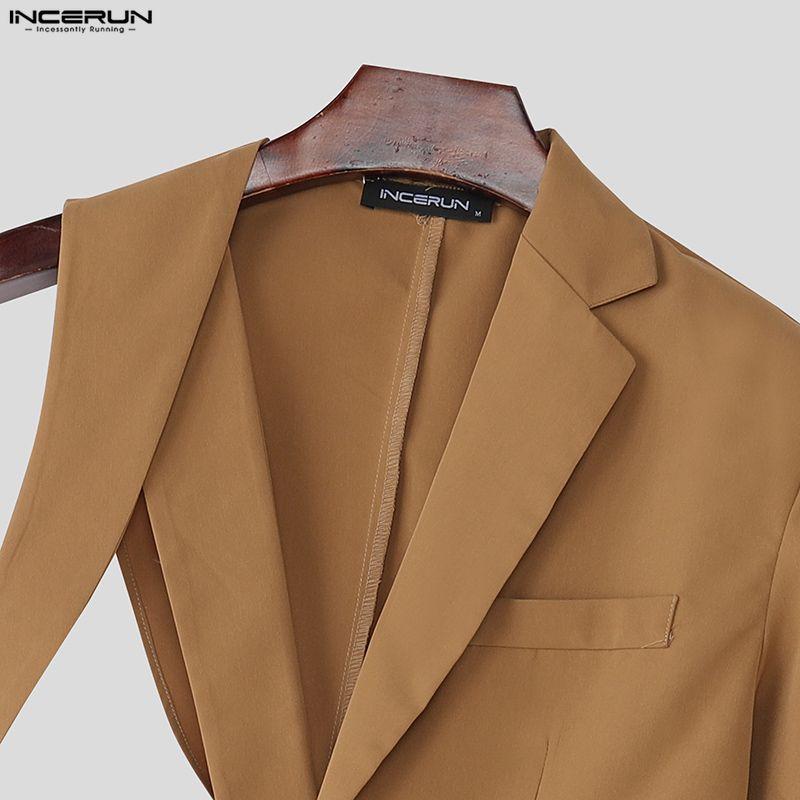 INCERUN Men One Shoulder Long Sleeve Cutout Bandage Irregular Thin Blazer Coats