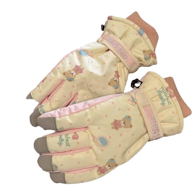 Women’s Winter Bear Windproof Ski Gloves – Warm, Thick, Touchscreen-Compatible, Fleece-Lined