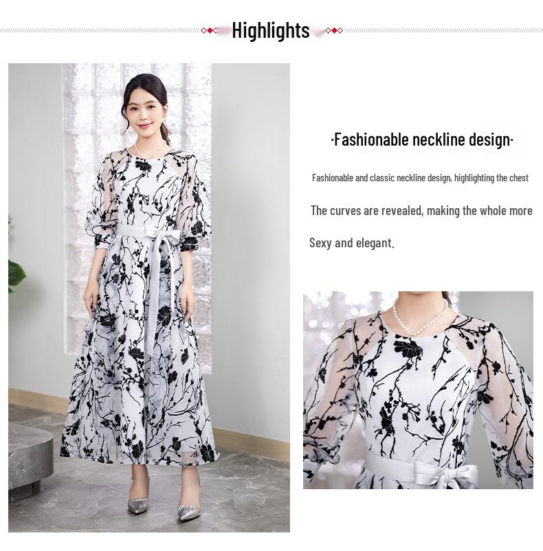 2025 Women's Plus Size Evening Banquet Dress - Slimming, Elegant, and Versatile Printed Design
