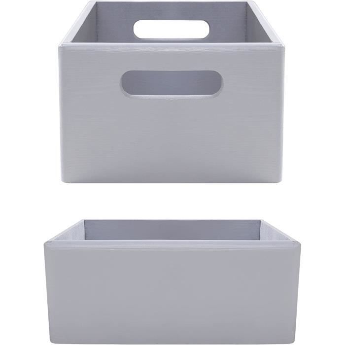 Boite de rangement en bois - Coffret en bois - Gris - 30 x 20 x 13 cm - Poignées incluses