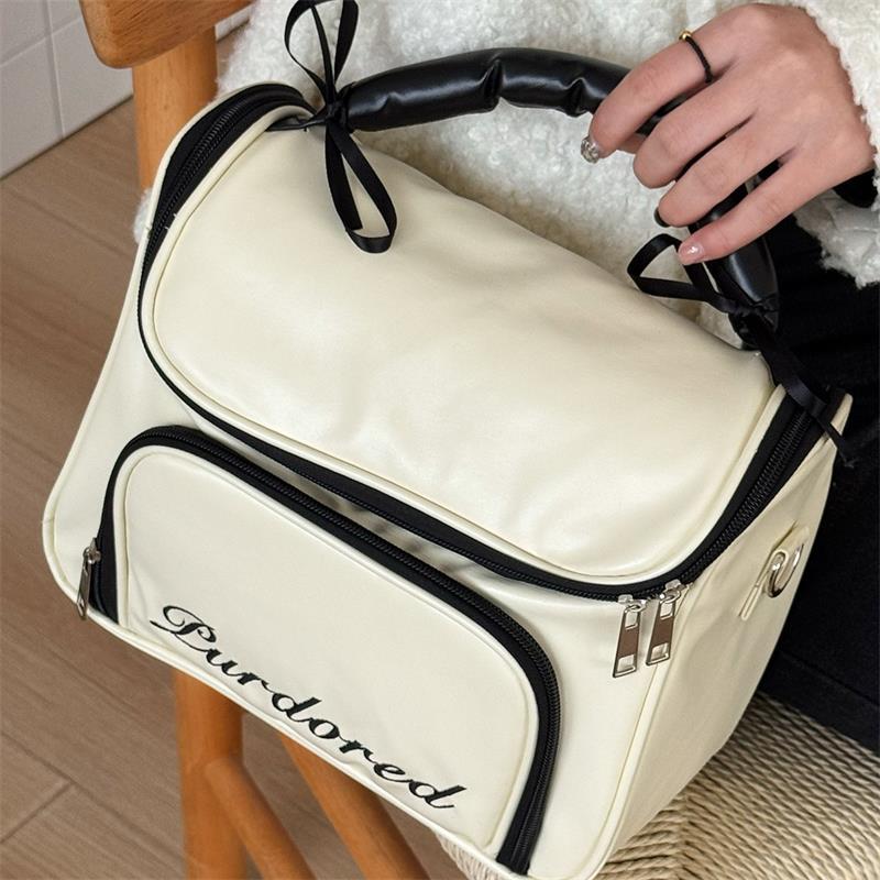 Cute Ballet Style Leather Cosmetic Bags Large Capacity Handbag Travel Portable Storage Bags Toiletry Bags Girly Makeup Bag Gifts