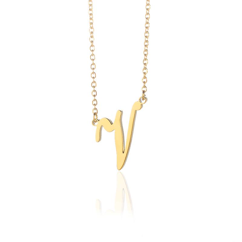 Stainless Steel Lowercase Letter Necklace with Clavicle Chain - European & American Design