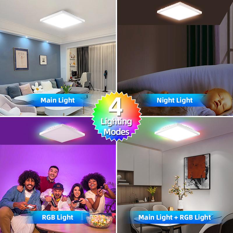 Dimbare LED-taklamper Moderne panellys med bakgrunnsbelysning Fjernkontroll 220V taklampe for hjemmebelysning