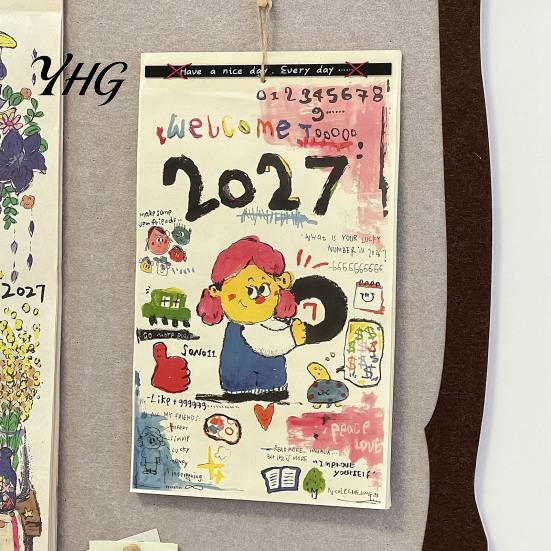 Academic Year Planner 2027 Hand Drawn Wall Calendar, Hand-Painted Graffiti Illustrations 12 Monthly Hanging Planner, Jan-Dec Calendar for Home Office