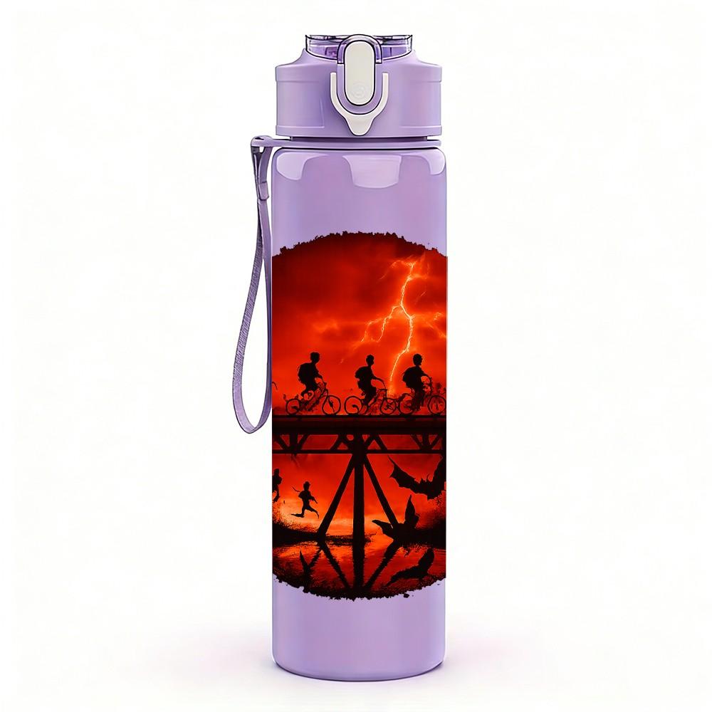 1PC Red Moon Landscape Art 750ml Color Plastic Sports Water Bottle Leakproof Flip Straw Lid Suitable for Sports Office Home Use
