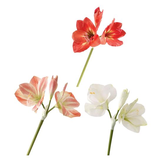 22" Real Touch Künstlicher Amaryllis-Strauß Langer Stiel Seidenblume mit 2 vollen Blüten und 1 Knospe für Haus Büro Vase Blumengestecke