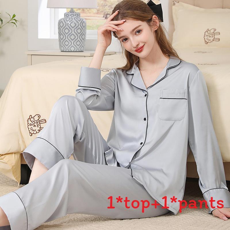 Silk Pajama Set For Women Spring Summer Light Breathable Lounge Sleepwear For Home Use