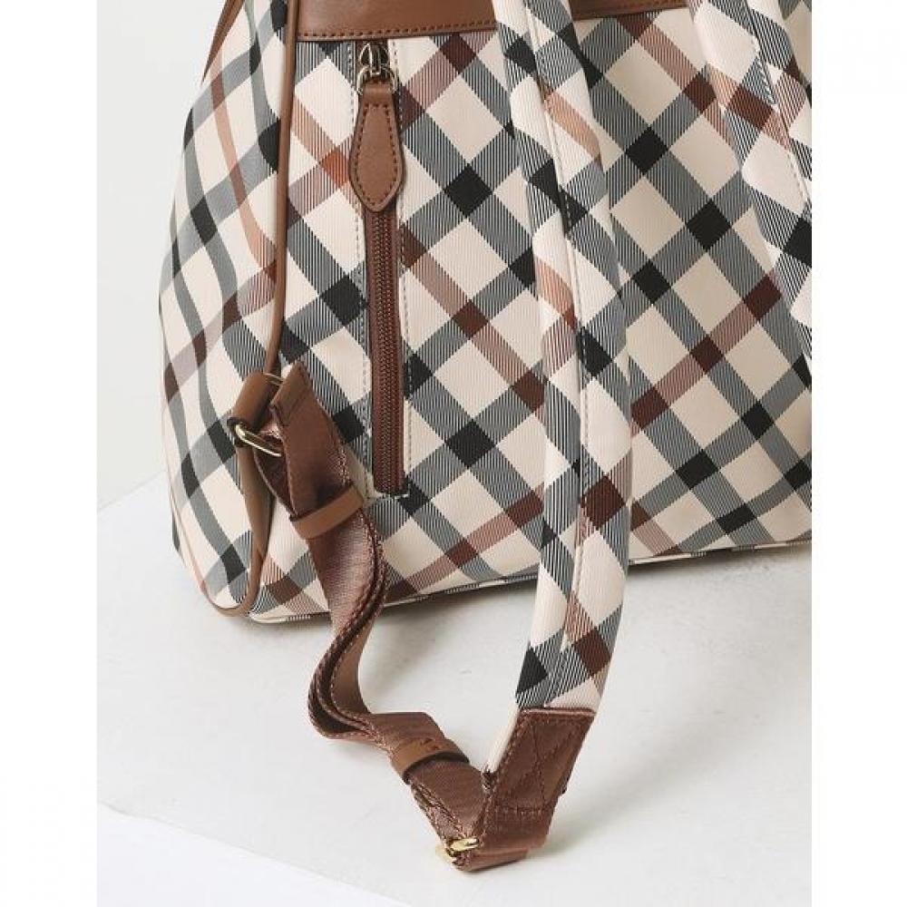 Daks Brown House Check Fabric Backpack Dcba1e635w2