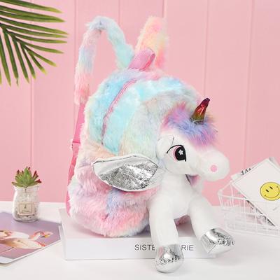 Sac à dos mignon de dessin animé pour fille, sac à dos en peluche licorne, sac à dos mignon en fourrure à la mode, cartable pour enfants, sac à livres cadeau pour enfants