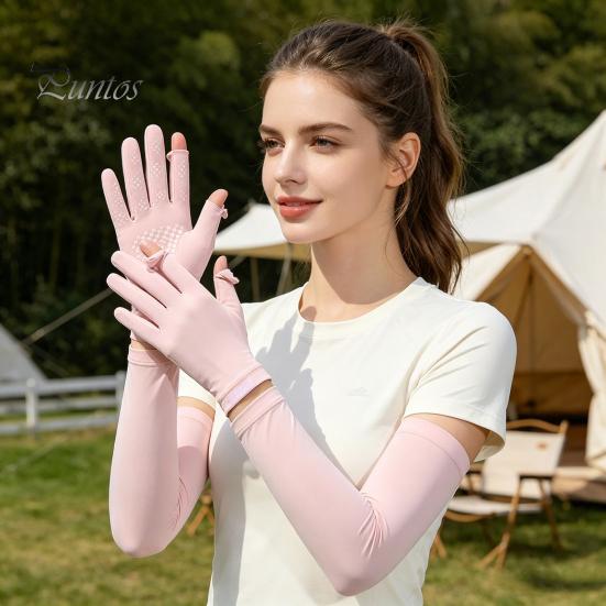 Sunscreen Arm Sleeves Women Sun Protection Gloves, Cooling with Detachable Full Finger Gloves Anti-Slip Palm, UV for Summer Driving Cycling Hiking