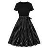 Summer New Retro Women's Crew Neck Short Sleeve Black Patchwork Printing Pendulum Dress