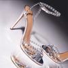 Luxury Rhinestone Designer Women Sandals Sexy Narrow Band Ankle-Wrap Thin High Heels for Women Summer Elegant Banquet Dress Shoe