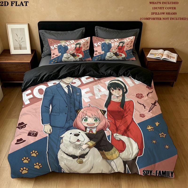 Spy Family Pattern Bedding Quilt Set Quilt Cover Pillowcase Home Birthday Gift(1 * duvet cover + 2 * pillowcase, without core)