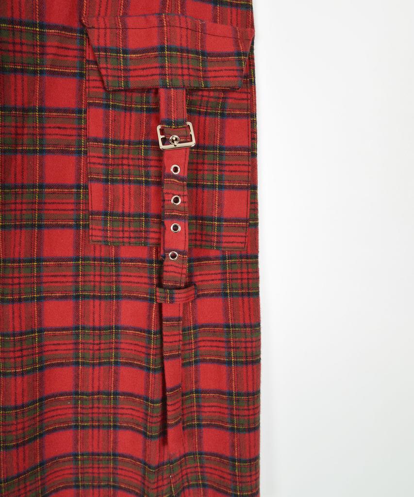 Catharsis Check Belted Elastic Long Skirt Red One Size