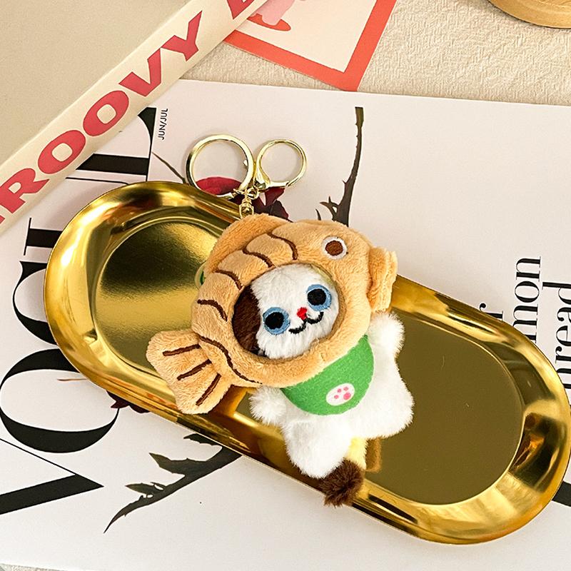 Taiyaki Headgear Plush Toy Keychain Cartoon Cat Soft Stuffed Doll Pendant Car Key Ring Backpack Bag Decor Kid Gift