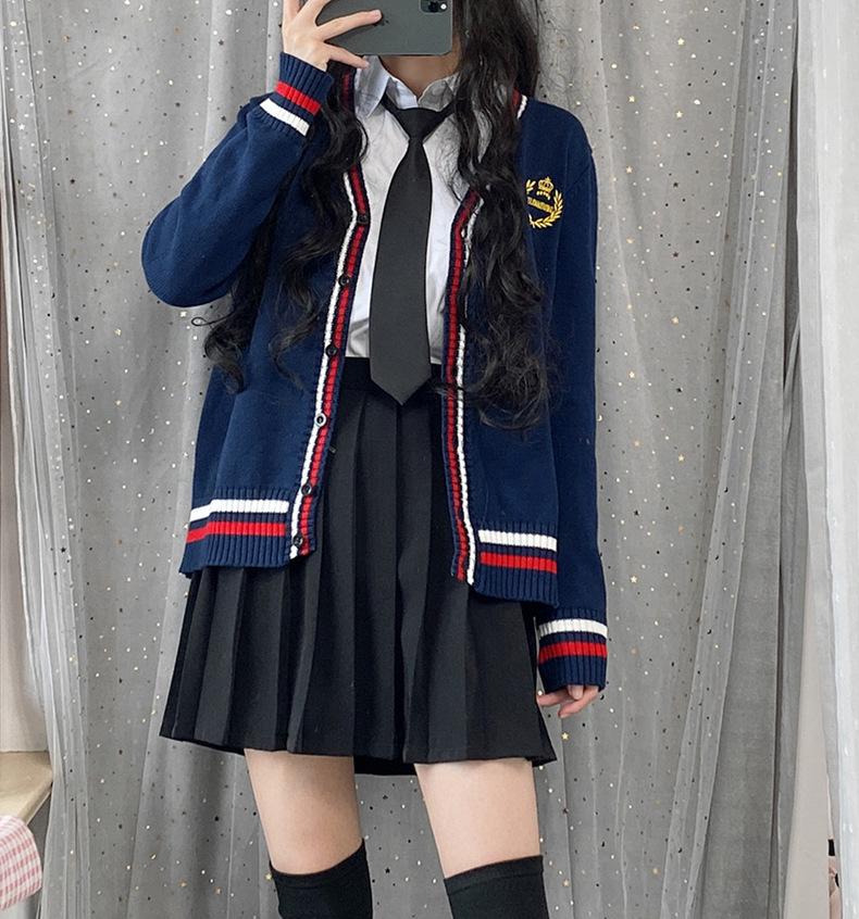 Women's Thickened JK Cardigan Sweater - Autumn/Winter Japanese College Style Embroidered Long Sleeve Knitwear