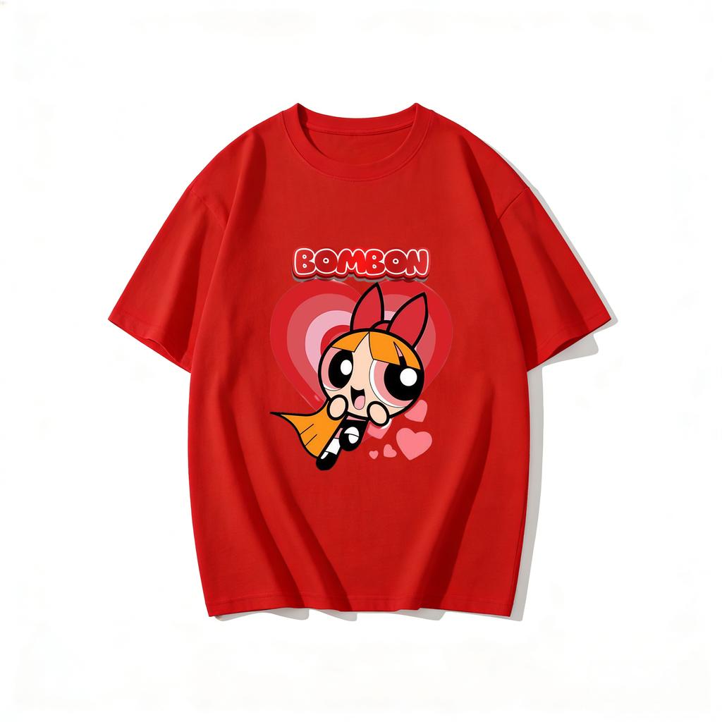 2026 Summer Cute Powerpuff Girls Family Matching T Shirts Cartoon Print Cotton Tees Casual Short Sleeve Tops for Kids and Adults