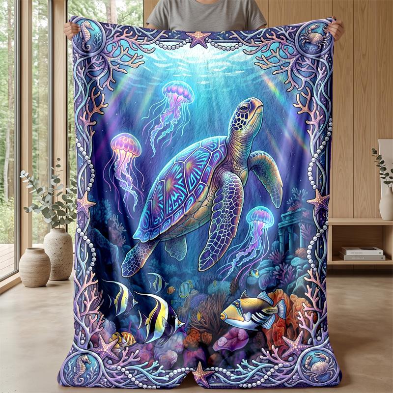 Oceanic Serenity 8 Theme Blanket Lightweight Warm Flannel Blanket Decorative Throw Blanket for Home Decoration
