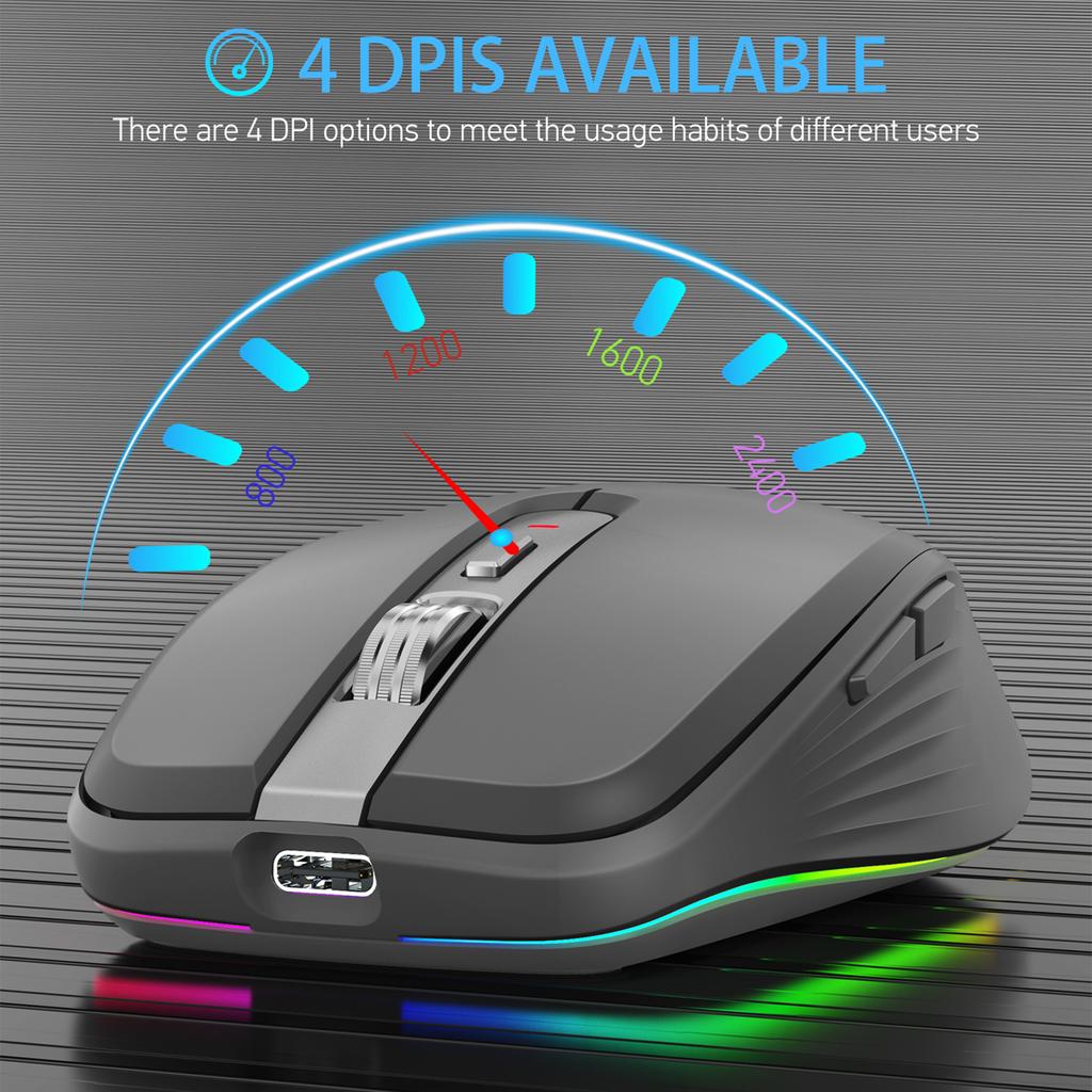 2,4G+BT5.1 Dual-Modus Kabellose Maus Computer Gaming-Maus Ergonomisches Design 4-stufig einstellbarer DPI Eingebauter Akku