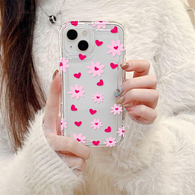 Pink Love Flower for iPhone17promax Mobile Phone Case Apple 14 Large Hole 16/13 New 15