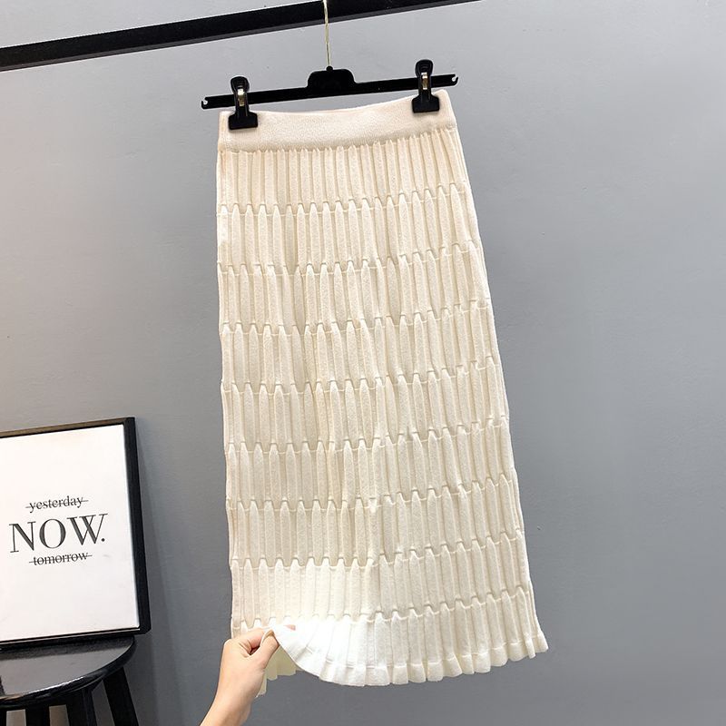 

Трикотажная прямая юбка-труба для женщин, зимняя свободная повседневная юбка в полоску с высокой талией и завернутыми ягодицами 3XL