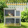 2-Story Wooden Rabbit Hutch with Weatherproof Roof, Ramp, Grey, 98x95x102.5 Cm